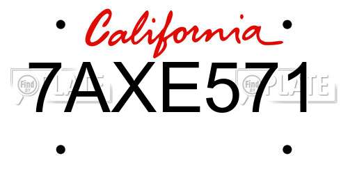 7AXE571 California License Plate