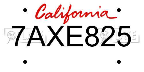7AXE825 California License Plate