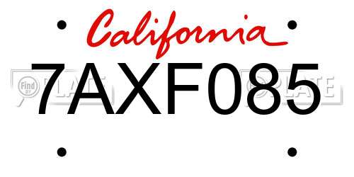 7AXF085 California License Plate