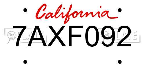 7AXF092 California License Plate