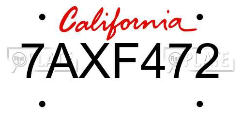 7AXF472 California License Plate