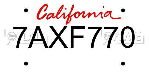 7AXF770 California License Plate