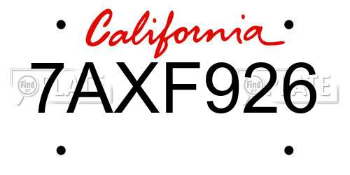 7AXF926 California License Plate