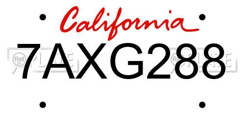 7AXG288 California License Plate