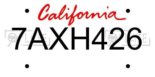 7AXH426 California License Plate
