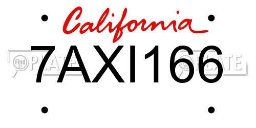 7AXI166 California License Plate