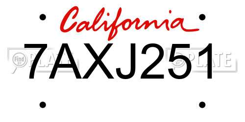 7AXJ251 California License Plate