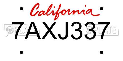 7AXJ337 California License Plate