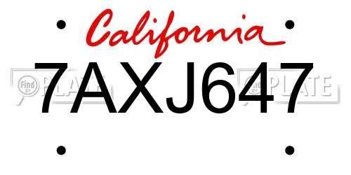 7AXJ647 California License Plate