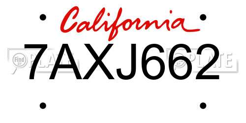 7AXJ662 California License Plate
