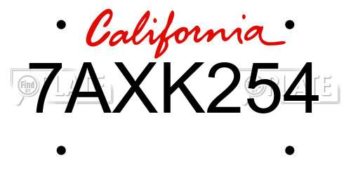 7AXK254 California License Plate