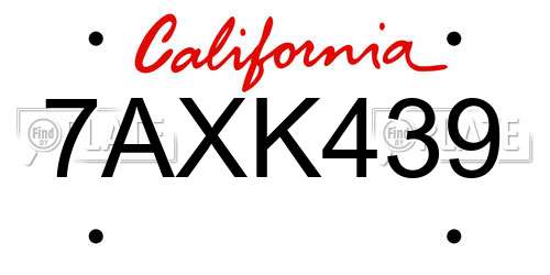 7AXK439 California License Plate