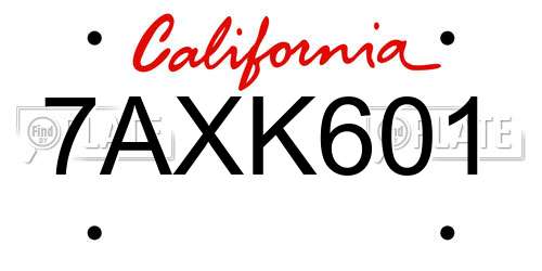 7AXK601 California License Plate