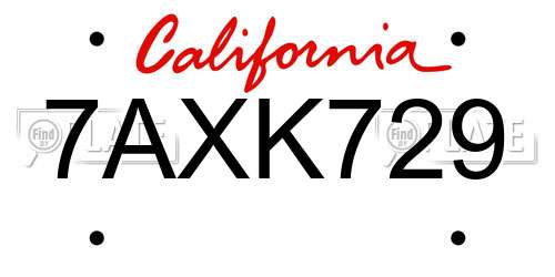 7AXK729 California License Plate