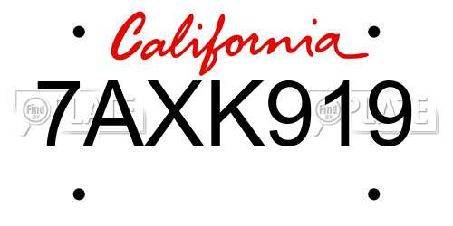 7AXK919 California License Plate