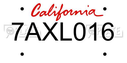 7AXL016 California License Plate