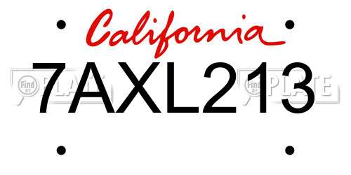 7AXL213 California License Plate