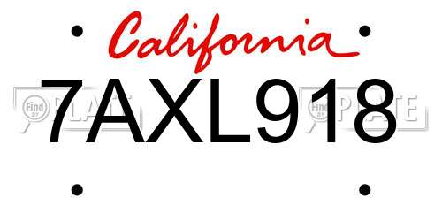 7AXL918 California License Plate