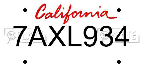 7AXL934 California License Plate