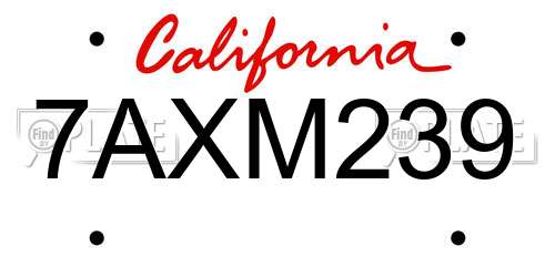 7AXM239 California License Plate