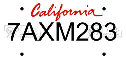 7AXM283 California License Plate
