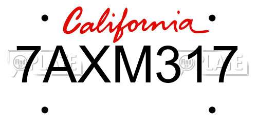 7AXM317 California License Plate