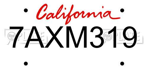 7AXM319 California License Plate