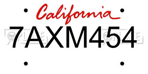 7AXM454 California License Plate