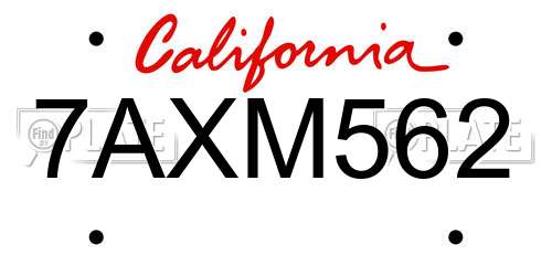 7AXM562 California License Plate