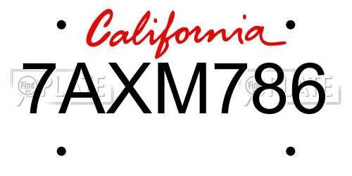 7AXM786 California License Plate