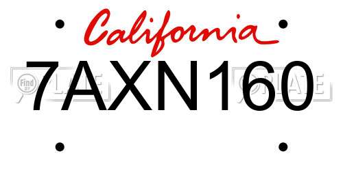7AXN160 California License Plate