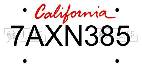 7AXN385 California License Plate