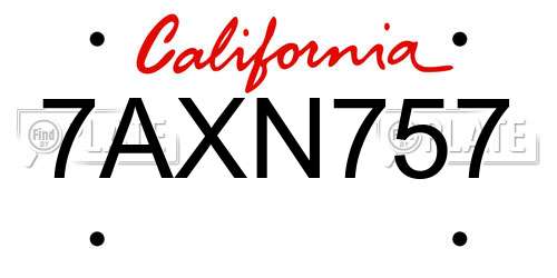7AXN757 California License Plate