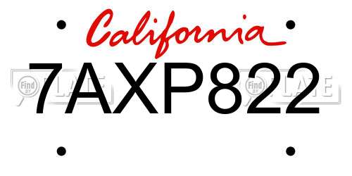 7AXP822 California License Plate