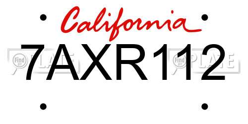 7AXR112 California License Plate