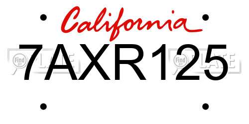 7AXR125 California License Plate