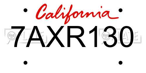 7AXR130 California License Plate