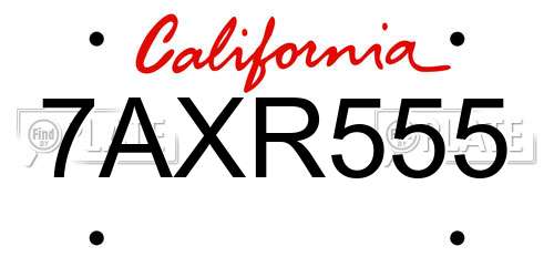 7AXR555 California License Plate