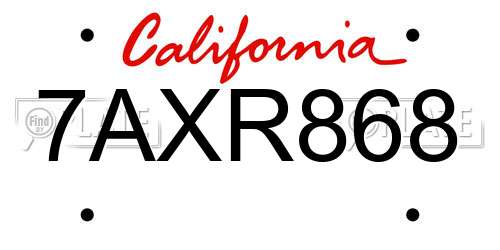 7AXR868 California License Plate
