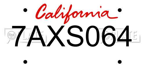 7AXS064 California License Plate