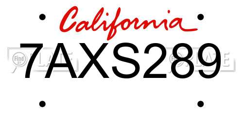 7AXS289 California License Plate