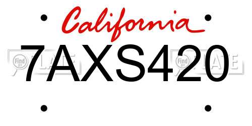 7AXS420 California License Plate