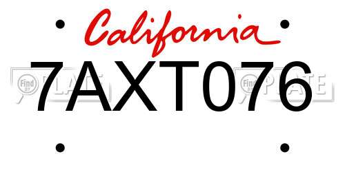 7AXT076 California License Plate