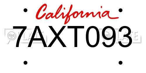 7AXT093 California License Plate