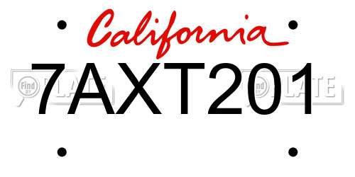 7AXT201 California License Plate