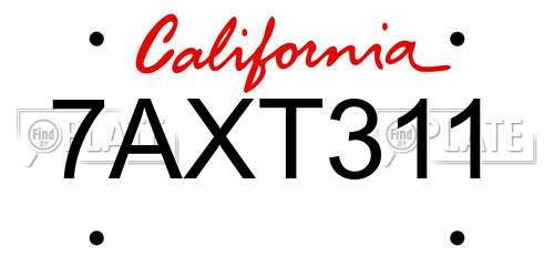 7AXT311 California License Plate