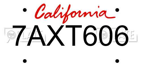 7AXT606 California License Plate