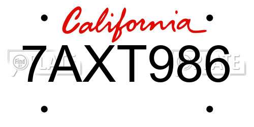 7AXT986 California License Plate