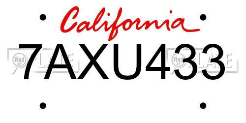 7AXU433 California License Plate