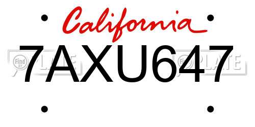 7AXU647 California License Plate